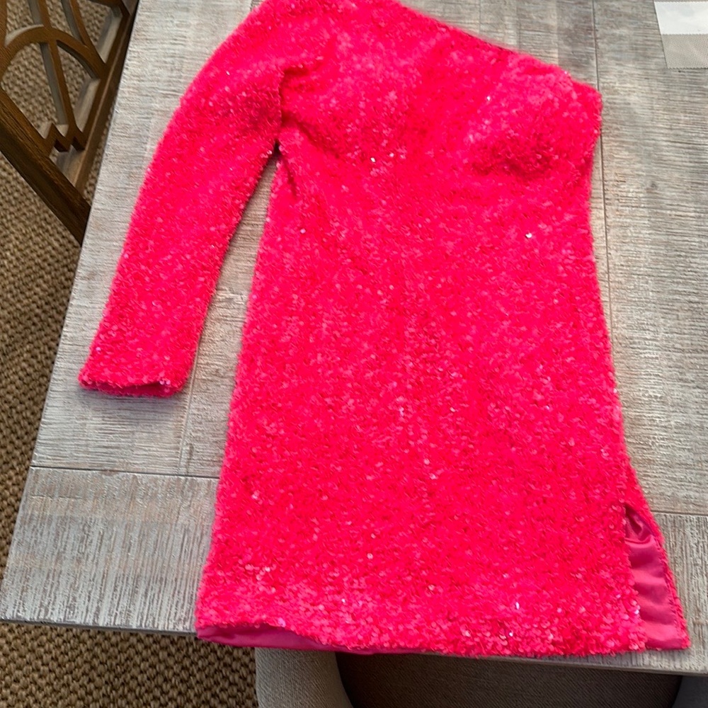 Asymmetrical Custom Made Pink Sequins One Shoulde… - image 1